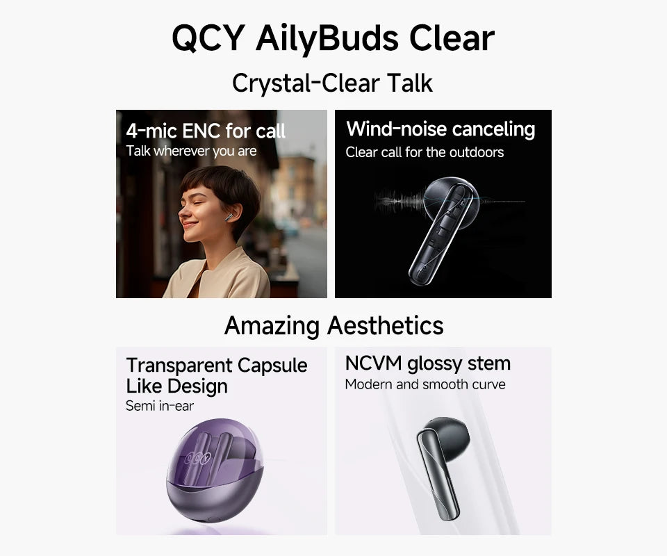 QCY AilyBuds Wireless Earphones – Bluetooth 5.3, ENC, Low Latency