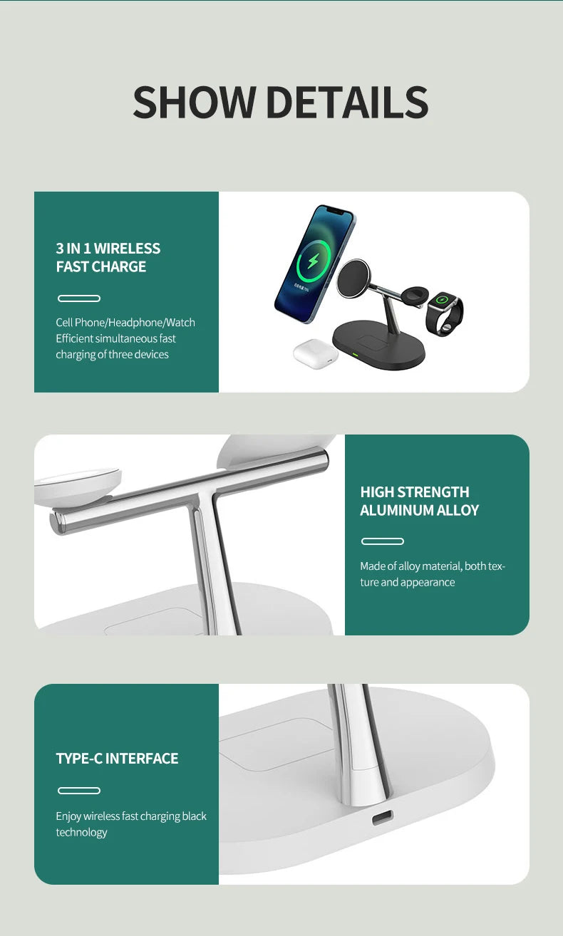 Ultimate 3-in-1 Magnetic Wireless Charger – Power Up Your iPhone, Apple Watch & AirPods!