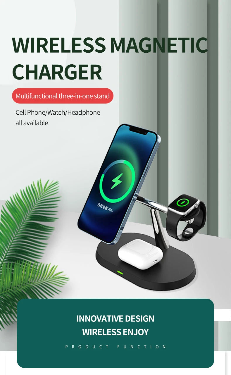 Ultimate 3-in-1 Magnetic Wireless Charger – Power Up Your iPhone, Apple Watch & AirPods!