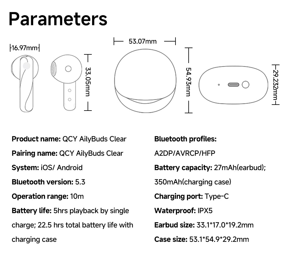 QCY AilyBuds Wireless Earphones – Bluetooth 5.3, ENC, Low Latency