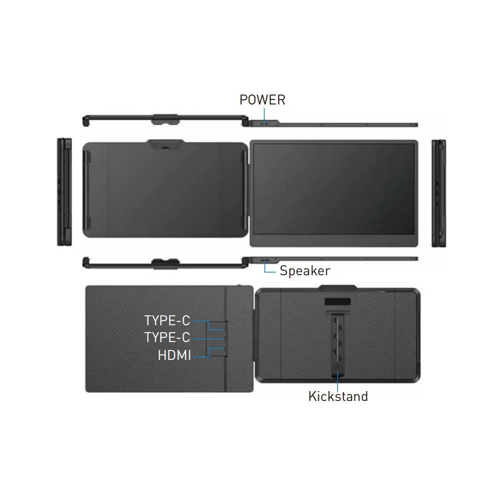14" Portable Dual Screen Monitor – 1080p IPS, Type-C for Laptop & Phone