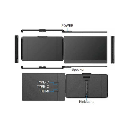 14" Portable Dual Screen Monitor – 1080p IPS, Type-C for Laptop & Phone